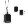 thumbnail image 1 of Gem Stone King 925 Sterling Silver Black Onyx and Red Garnet Pendant and Earrings Jewelry Set for Women (4.30 Cttw, Gemstone December Birthstone, Emerald Cut 10X8MM and 6X4MM, with 18 inch Chain), 1 of 3