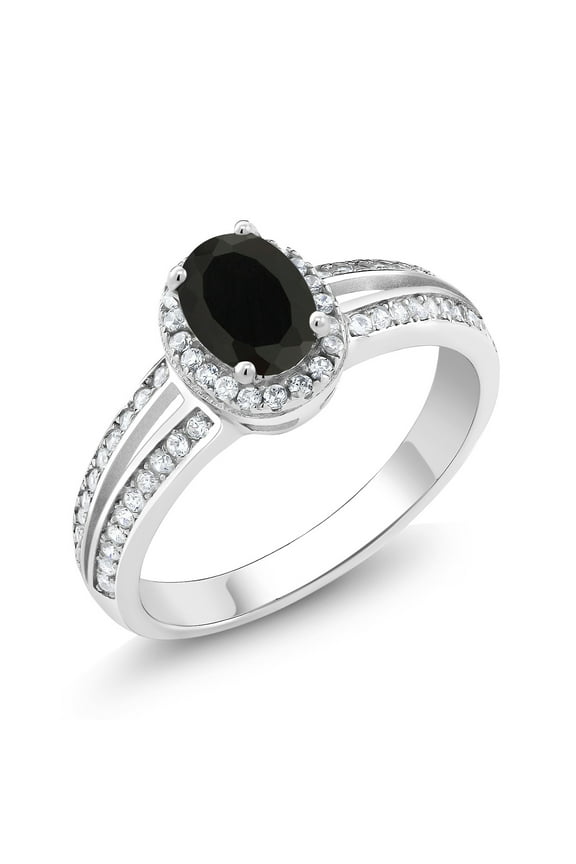 925 Sterling Silver Black Onyx Ring | 0.99 Cttw | Oval 7X5MM | Gemstone Birthstone | Wedding Engagement Anniversary Promise Ring for Women | Size 5