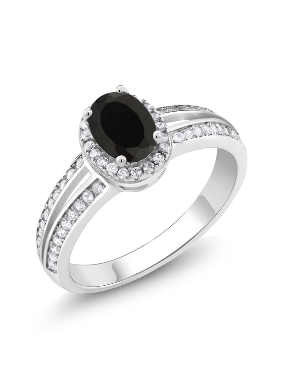 925 Sterling Silver Black Onyx Ring | 0.99 Cttw | Oval 7X5MM | Gemstone Birthstone | Wedding Engagement Anniversary Promise Ring for Women | Size 7