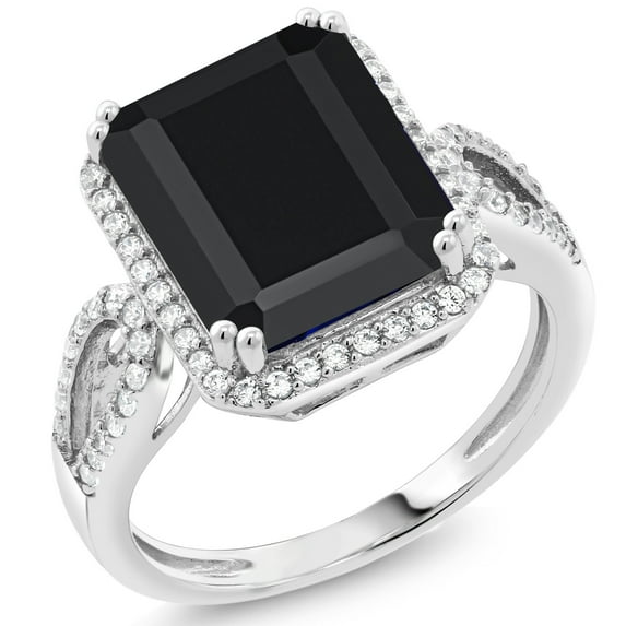 Gem Stone King 925 Sterling Silver Black Onyx Ring for Women (6.59 Cttw, Emerald Cut 12X10MM, Gemstone December Birthstone, Available in Size 5, 6, 7, 8, 9)