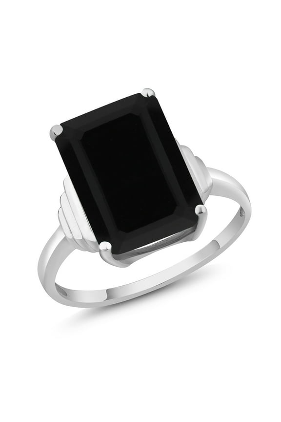 925 Sterling Silver Black Onyx Ring for Women (6.60 Cttw, Emerald Cut 14X10MM, Gemstone December Birthstone, Size 7)