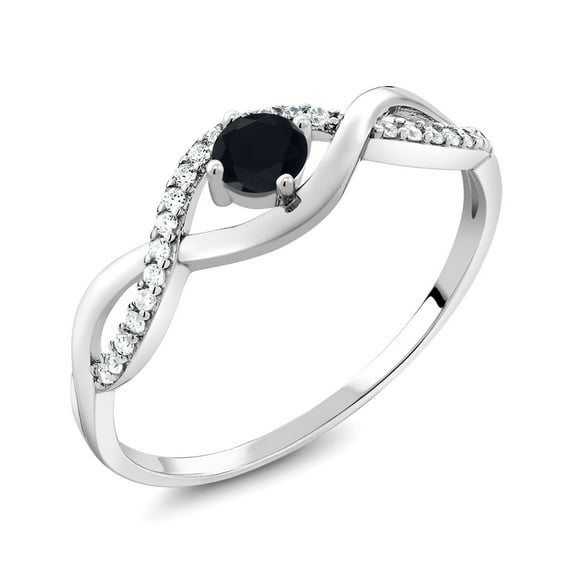 Gem Stone King 925 Sterling Silver Black Onyx Ring for Women | 0.53 Cttw | Round 4MM | Gemstone Birthstone | Available in Size 5, 6, 7, 8, 9