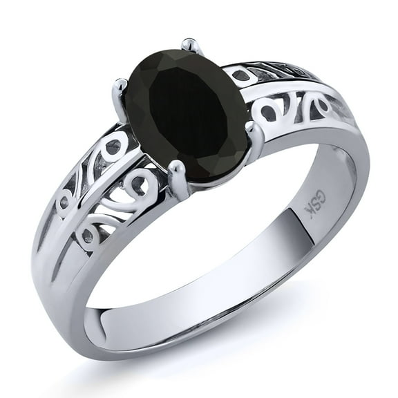 Gem Stone King 1.60 Cttw Black Onyx Ring for Women | 925 Sterling Silver | Oval 8X6MM | Gemstone Birthstone | Wedding Engagement Anniversary Promise Ring for Women | Size 8