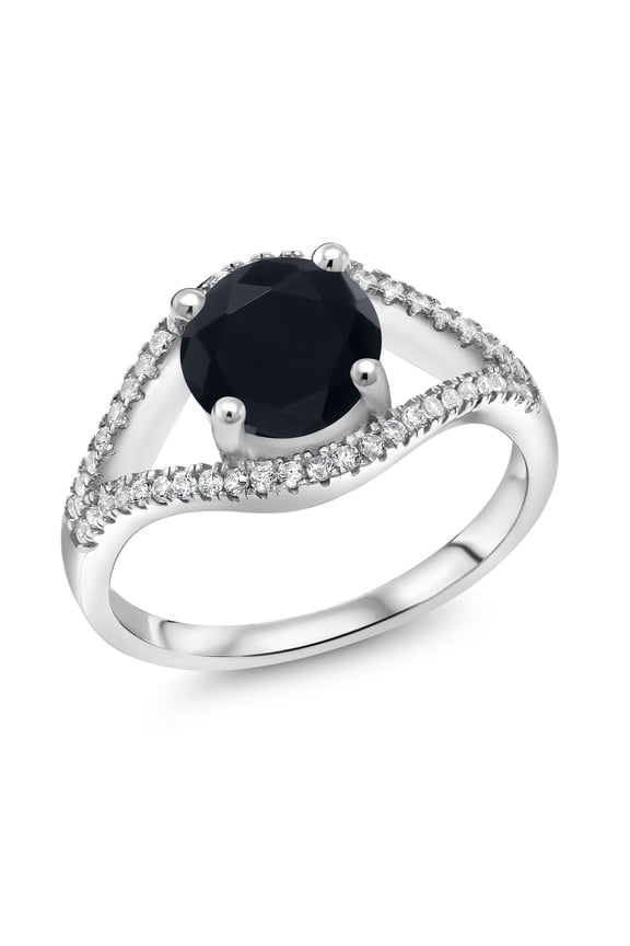 925 Sterling Silver Black Onyx Ring for Women (2.15 Cttw, Round 8MM, Gemstone Birthstone, Size 9)