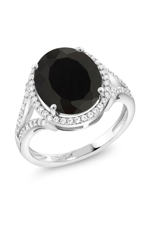 925 Sterling Silver Black Onyx Ring for Women (4.82 Cttw, Oval 12X10MM, Gemstone Birthstone, Available in Size 5, 6, 7, 8, 9)
