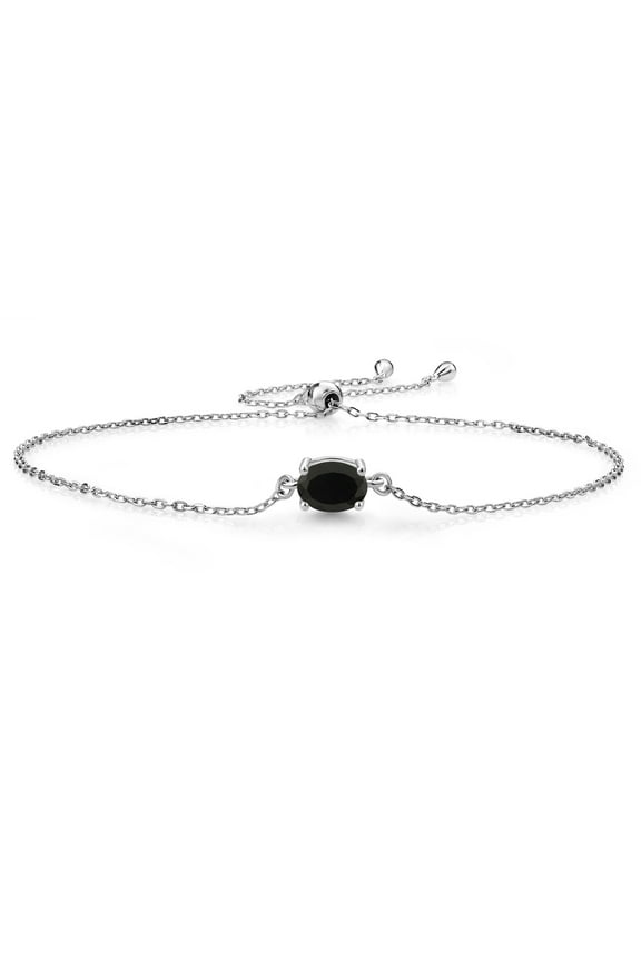 925 Sterling Silver Black Onyx Solitaire Bracelet for Women (0.70 Cttw, Oval Cut 7X5MM, Gemstone Birthstone, Fully Adjustable up to 9 inch)