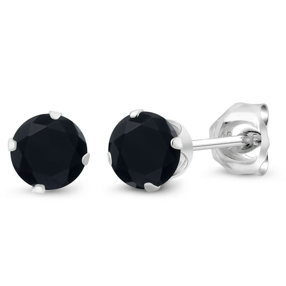 Gem Stone King 925 Sterling Silver Black Onyx Stud Earrings for Women Men (0.44 Cttw, Gemstone Birthstone, Round 4MM)