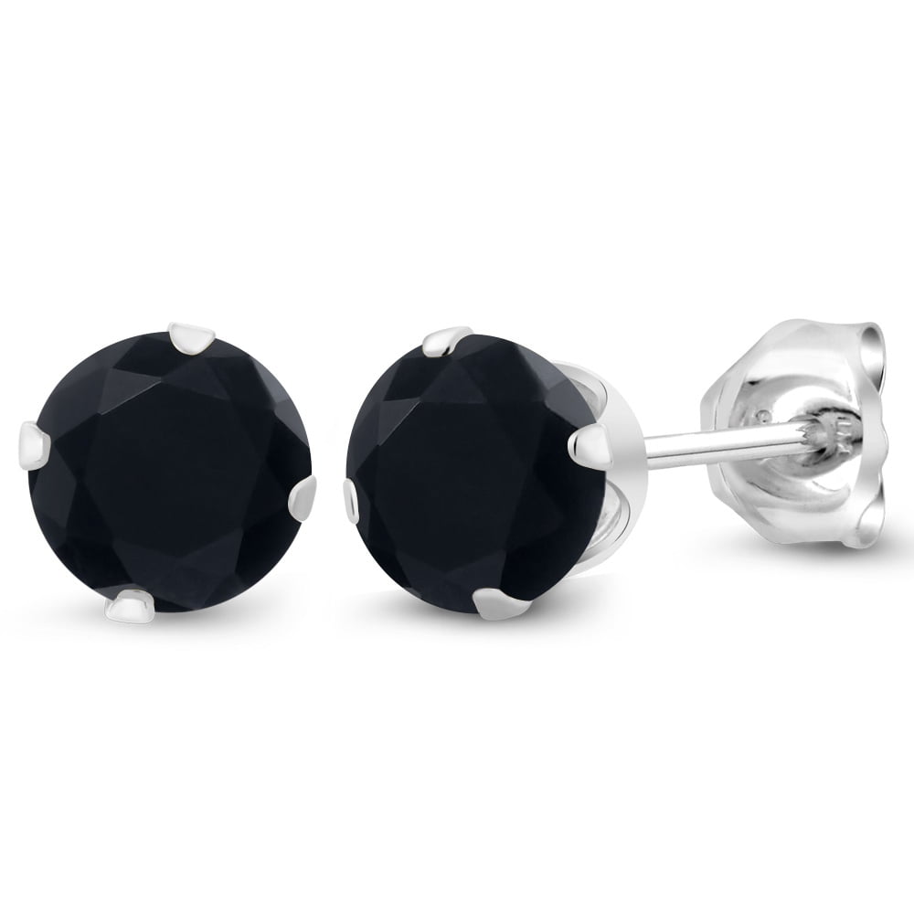 Gem Stone King 0.92 Ct Round 5mm Black Onyx 925 Sterling Silver Stud Earrings for Women Men