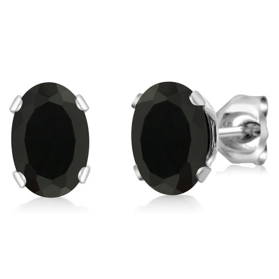 Gem Stone King 1.36 Ct Oval Shape Black Onyx 925 Sterling Silver Stud Earrings for Women Men