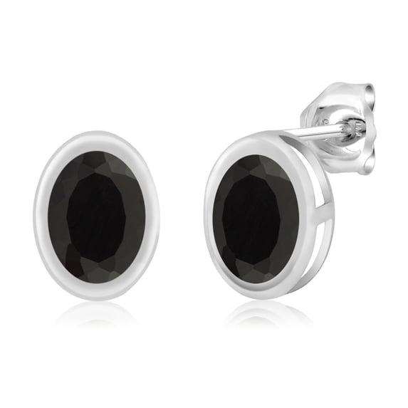 Gem Stone King 925 Sterling Silver Black Onyx Stud Earrings for Women Men (1.40 Cttw, Gemstone Birthstone, Oval 7X5MM)
