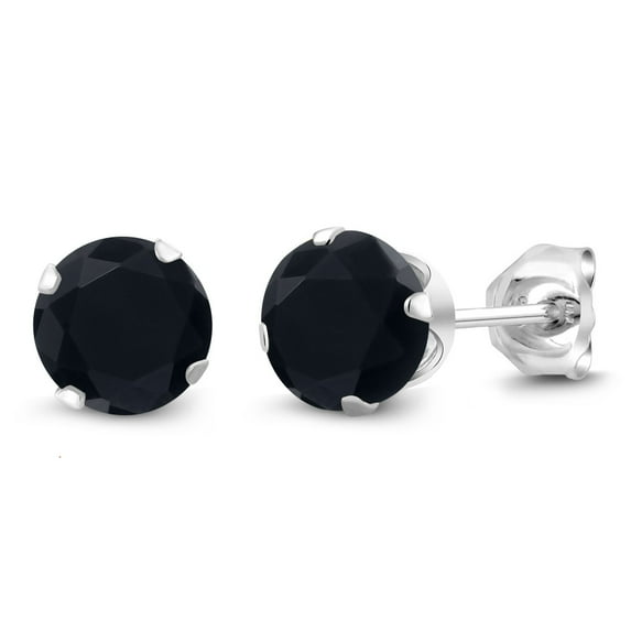 Gem Stone King 925 Sterling Silver Black Onyx Stud Earrings for Women Men (1.40 Cttw, Gemstone December Birthstone, Round 6MM)