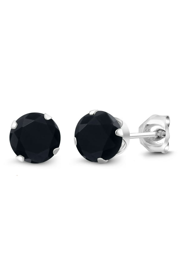925 Sterling Silver Black Onyx Stud Earrings for Women Men (1.40 Cttw, Gemstone December Birthstone, Round 6MM)