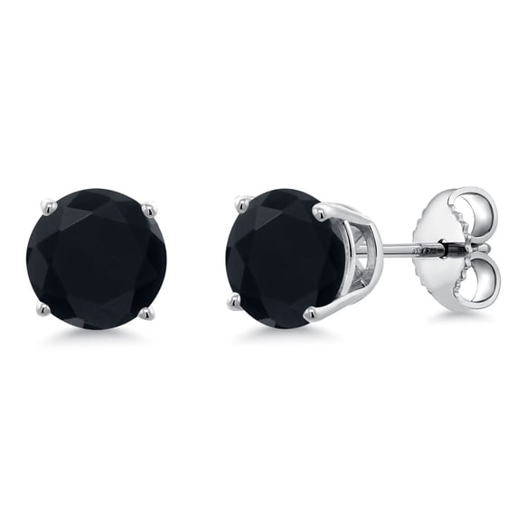 Gem Stone King 925 Sterling Silver Black Onyx Stud Earrings for Women Men (1.60 Cttw, Gemstone December Birthstone, Round 6MM)