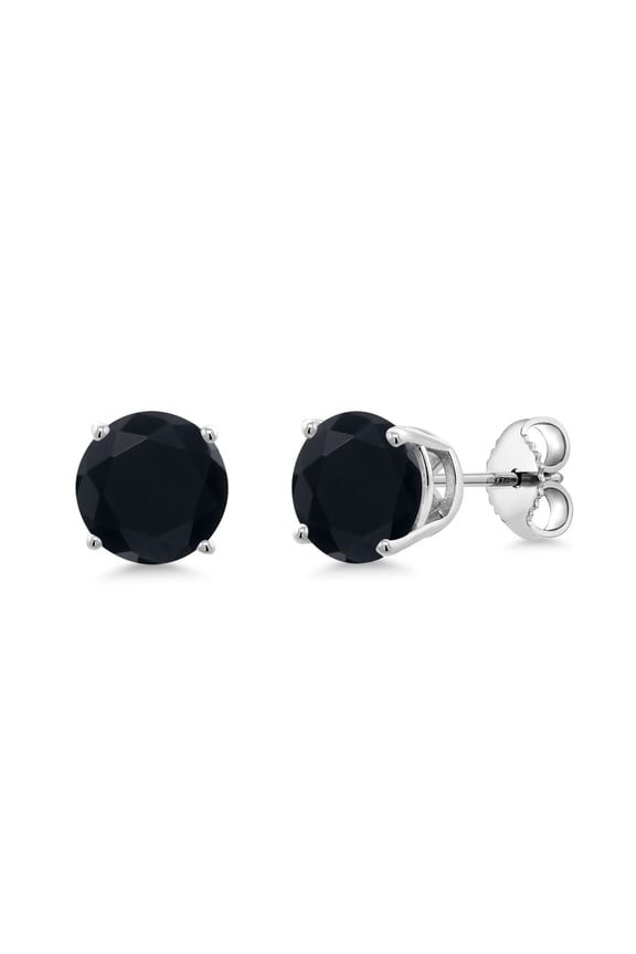 925 Sterling Silver Black Onyx Stud Earrings for Women Men (2.56 Cttw, Gemstone Birthstone Round 7MM)