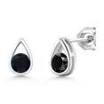 thumbnail image 1 of Gem Stone King 925 Sterling Silver Black Onyx Teardrop Stud Earrings for Women Men (0.95 Cttw, Gemstone December Birthstone, Round 5MM), 1 of 4