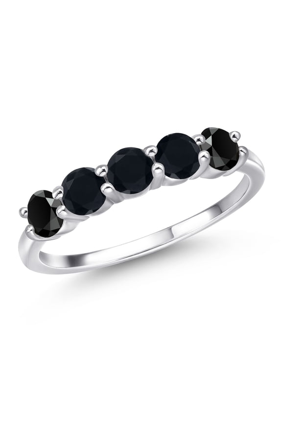 925 Sterling Silver Black Onyx Wedding Engagement Anniversary Promise Ring for Women (1.10 Cttw, Round 4MM, Gemstone Birthstone, Available in Size 5, 6, 7, 8, 9)