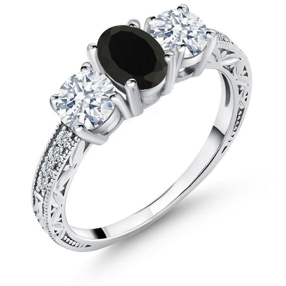 Gem Stone King 925 Sterling Silver Black Onyx Wedding Engagement Ring for Women | 2.42 Cttw | Gemstone Birthstone | Available in Size 5, 6, 7, 8, 9