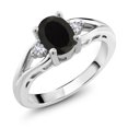 thumbnail image 1 of Gem Stone King 925 Sterling Silver Black Onyx and White Created Sapphire 3 Stone Engagement Ring for Women | 1.33 Cttw | Oval 8X6MM | Round 2MM | Gemstone December Birthstone | Size 9, 1 of 6
