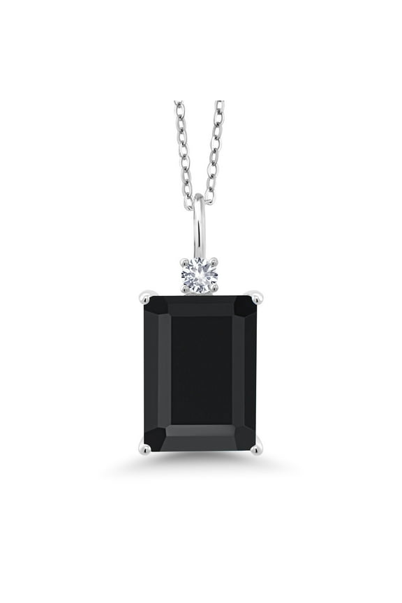 6.73 Cttw Black Onyx and White Created Sapphire Pendant Necklace for Women | 925 Sterling Silver | Emerald Cut 14X10MM | With 18 inch Silver Chain