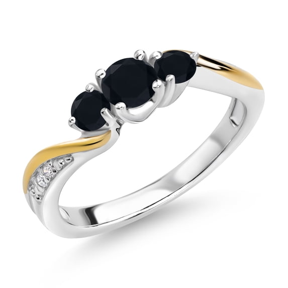 Gem Stone King 925 Sterling Silver Black Onyx and White Lab Grown Diamond 3 Stone Engagement Ring for Women (0.45 Cttw, Gemstone December Birthstone, Size 7)