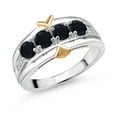 thumbnail image 1 of Gem Stone King 925 Sterling Silver Black Onyx and White Lab Grown Diamond 4-Stone Wedding Band Ring for Women (0.93 Cttw, Gemstone December Birthstone, Available in Size 5, 6, 7, 8, 9), 1 of 4