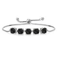thumbnail image 1 of Gem Stone King 925 Sterling Silver Black Onyx and White Lab Grown Diamond Tennis Bracelet for Women (4.66 Cttw, Cushion Checkerboard 6MM, Gemstone Birthstone, Fully Adjustable up to 9 inch), 1 of 5