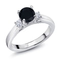 thumbnail image 1 of Gem Stone King 925 Sterling Silver Black Onyx and White Moissanite 3-Stone Engagement Ring for Women (0.93 Cttw, Round 6MM, Gemstone December Birthstone, Size 9), 1 of 6