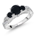 thumbnail image 1 of Gem Stone King 925 Sterling Silver Black Onyx and White Moissanite Engagement Ring for Women (1.27 Cttw, Gemstone December Birthstone, Round 6MM and 3MM, Size 8), 1 of 5