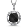 thumbnail image 1 of Gem Stone King 925 Sterling Silver Black Onyx and White Moissanite Pendant Necklace for Women (6.16 Cttw, Gemstone Birthstone, Cushion/Checkerboard Cut 12MM), 1 of 6