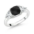 thumbnail image 1 of Gem Stone King 925 Sterling Silver Black Onyx and White Zirconia 3 Stone Engagement Ring for Women (3.01 Cttw, Gemstone December Birthstone, Available in Size 5, 6, 7, 8, 9), 1 of 3