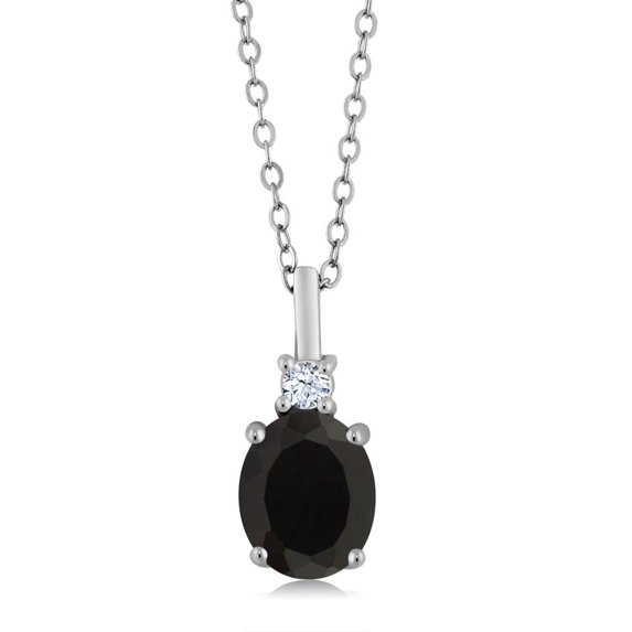Gem Stone King 1.68 Cttw Black Onyx Pendant Necklace for Women | 925 Sterling Silver | Gemstone December Birthstone | Oval 9X7MM | With 18 inch Silver Chain