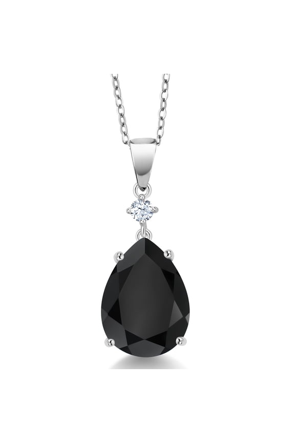 7.48 Cttw Black Onyx Pendant Necklace for Women | 925 Sterling Silver | Pear Shape 16X12MM | Gemstone Birthstone | With 18 inch Chain