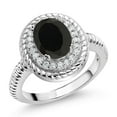 thumbnail image 1 of Gem Stone King 925 Sterling Silver Black Onyx Women Halo Engagement Ring (2.26 Cttw, Oval 9X7MM, Gemstone Birthstone, Available in Size 5, 6, 7, 8, 9), 1 of 3