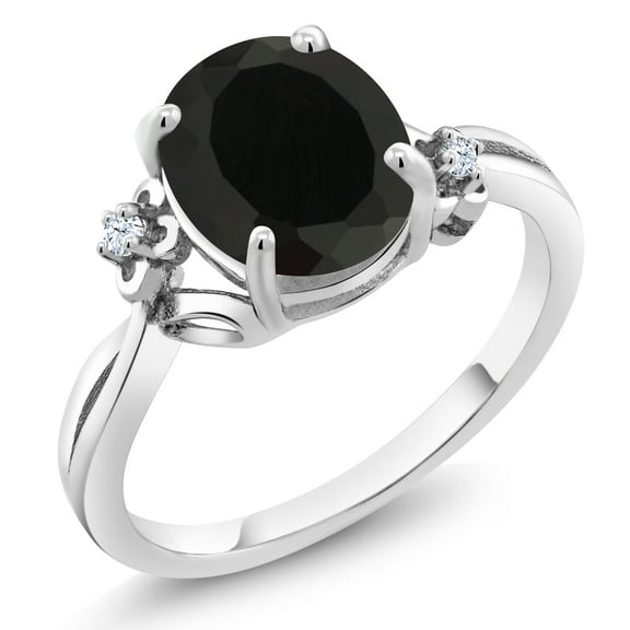 Gem Stone King 925 Sterling Silver Black Onyx Women Ring (2.53 Ct Oval Gemstone Birthstone, Size 6)