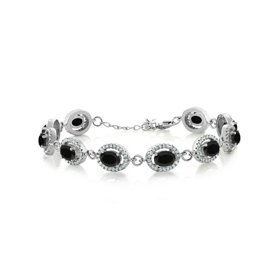 Gem Stone King 925 Sterling Silver Black Onyx Tennis Bracelet for Women (10.88 Cttw, Gemstone December Birthstone, Oval 7X5MM, 7.5 inch)