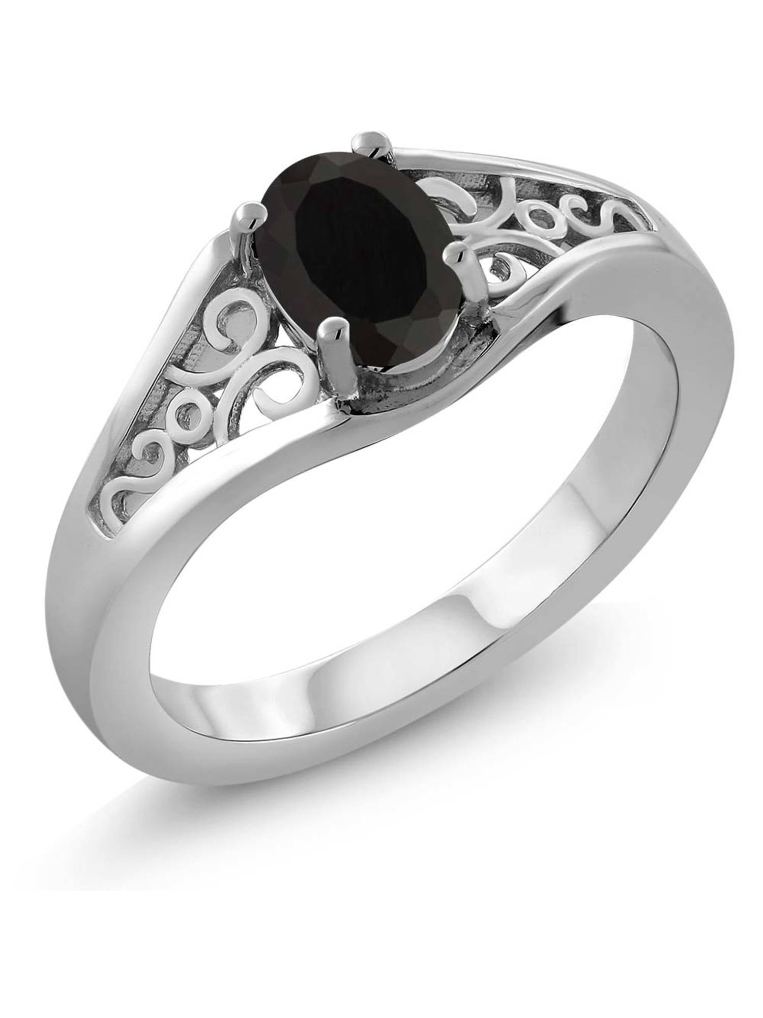 Gem Stone King Sterling Silver Black Onyx Women's Solitaire Ring - 0.68 Ct Oval, Sizes 5-9, Birthstone Jewelry - View #11
