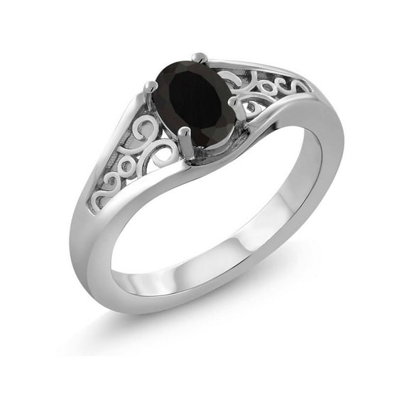 Gem Stone King 925 Sterling Silver Black Onyx Solitaire Ring for Women | 0.68 Cttw | Gemstone Birthstone | Oval 7X5MM | Available in Size 5, 6, 7, 8, 9
