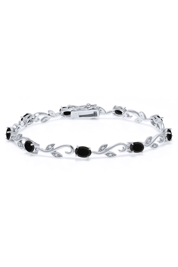 3.73 Cttw Black Onyx and Diamond Greek Vine Tennis Bracelet for Women | 925 Sterling Silver | Gemstone Birthstone | 7 inch | Fine Jewelry Gifts for Women Mom Wife Her