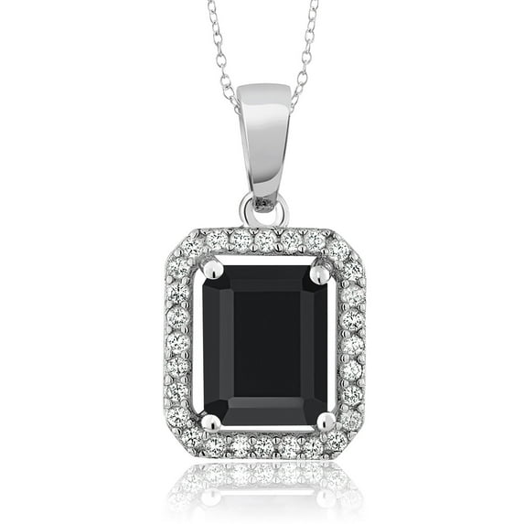 Gem Stone King 925 Sterling Silver Black Onyx and White Moissanite Pendant Necklace for Women (2.38 Cttw, Gemstone Birthstone, with 18 inch Chain)