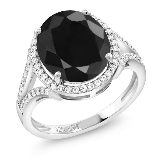 Gem Stone King 925 Sterling Silver Black Sapphire Ring for Women (6.82 Cttw, Oval 12X10MM, Gemstone Birthstone, Available 5,6,7,8,9)
