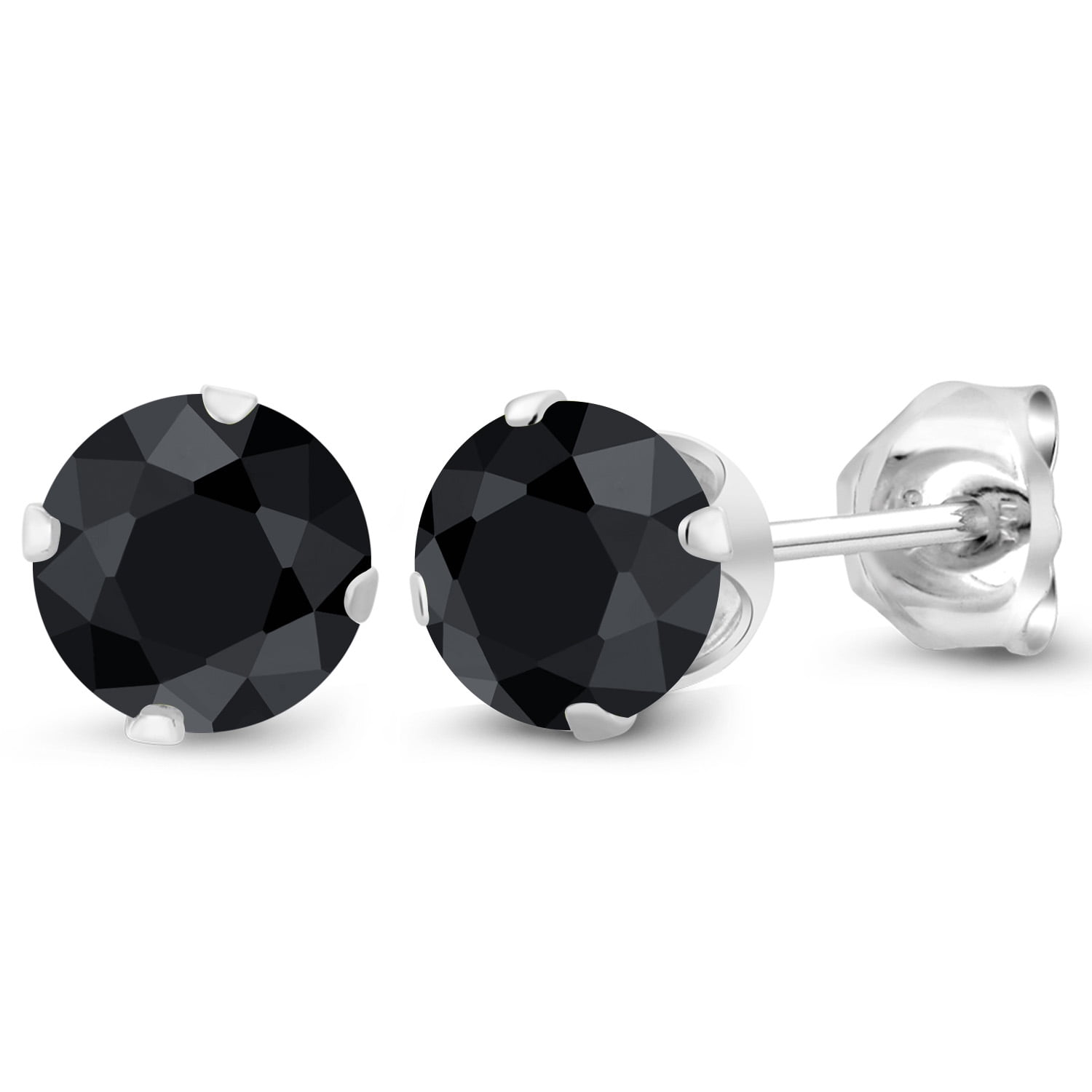 Gem Stone King 925 Sterling Silver Black Sapphire Stud Earrings for Women Men (1.38 Cttw, Gemstone Birthstone, Round 5MM)