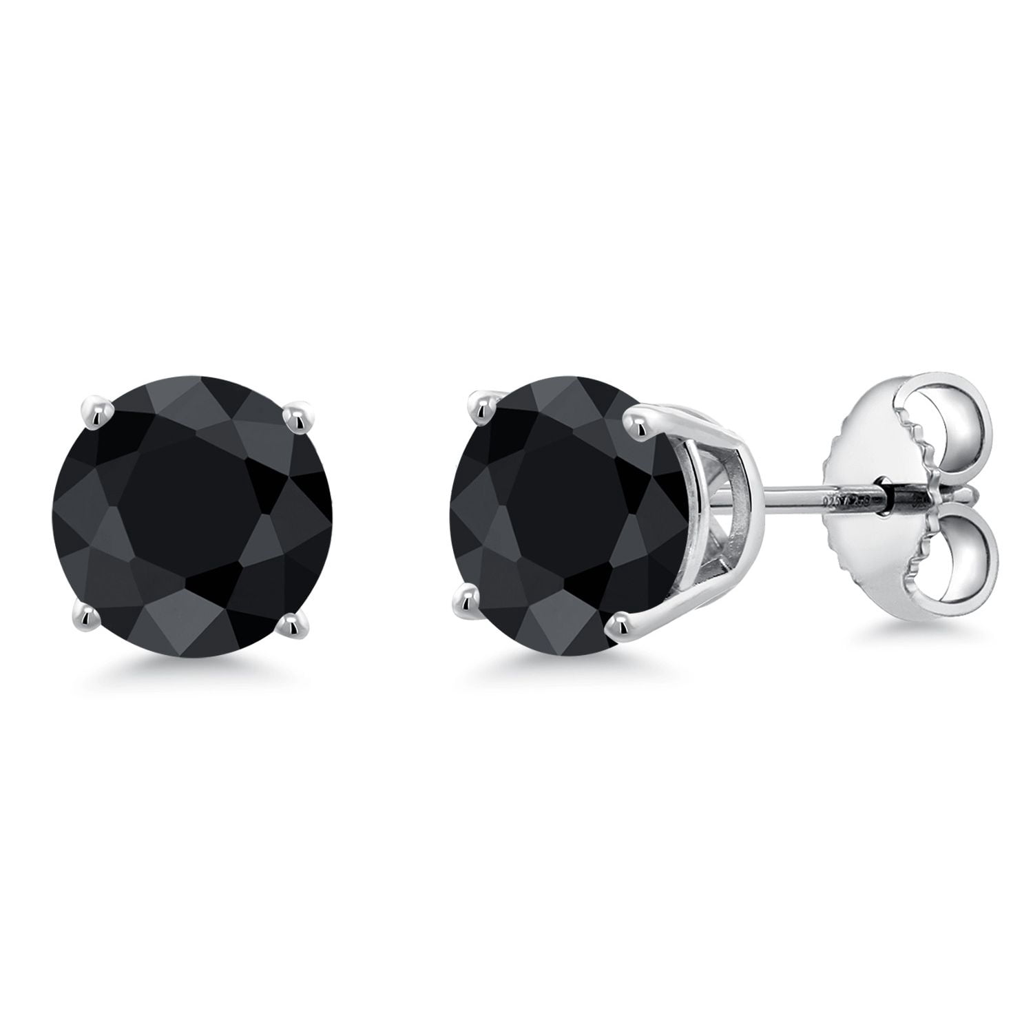 Gem Stone King 925 Sterling Silver Black Sapphire Stud Earrings for Women Men (2.30 Cttw, Gemstone September Birthstone, Round 6MM)