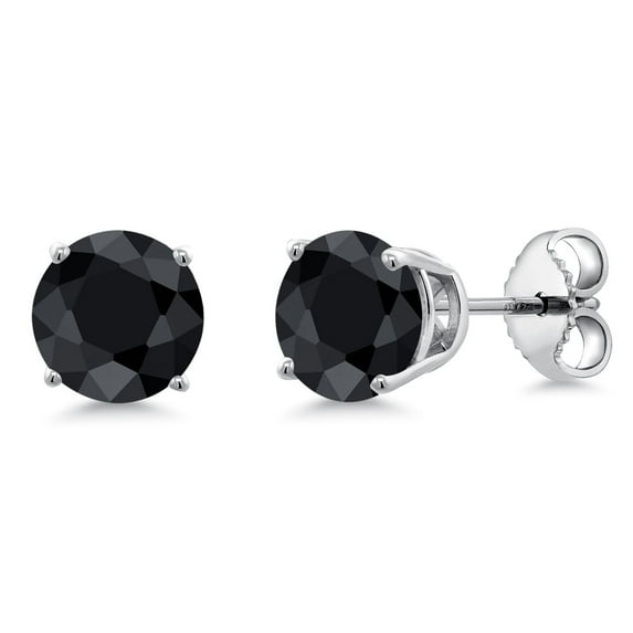 Gem Stone King 925 Sterling Silver Black Sapphire Stud Earrings for Women Men (2.30 Cttw, Gemstone September Birthstone, Round 6MM)