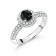 thumbnail image 1 of Gem Stone King 925 Sterling Silver Black Sapphire and White Moissanite Engagement Ring for Women (1.25 Cttw, Round 5MM, Available in Size 5, 6, 7, 8, 9), 1 of 6