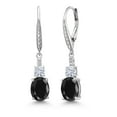 thumbnail image 1 of Gem Stone King 925 Sterling Silver Black Sapphire and Moissanite Dangle Earrings for Women with Lab Grown Diamond (5.49 Cttw, Oval 9X7MM), 1 of 3