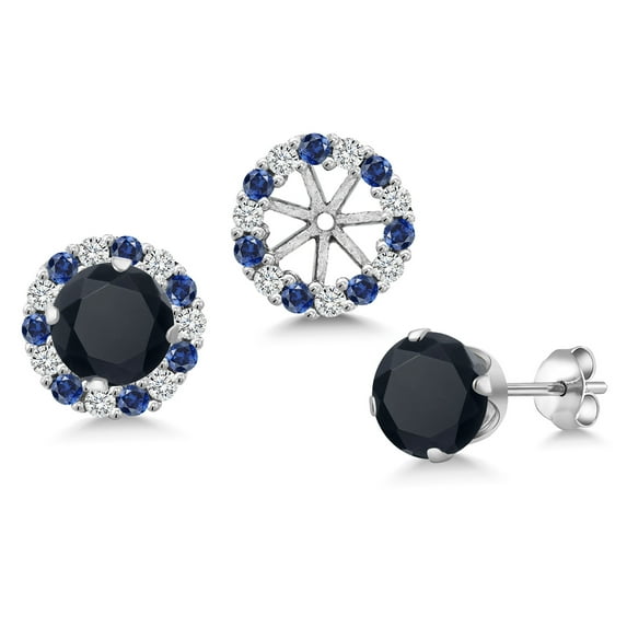 Gem Stone King 925 Sterling Silver Black Zirconia Earrings with Jackets for Women | 3.00 Cttw | Gemstone Birthstone | Round 6MM