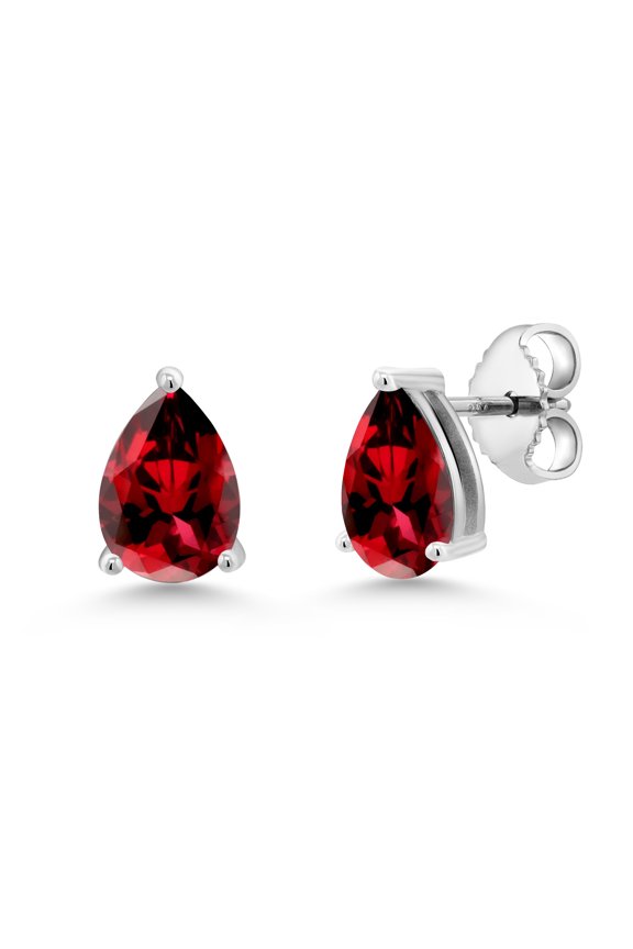 925 Sterling Silver Blazing Red Topaz Stud Earrings for Women Men (2.00 Cttw, Gemstone November Birthstone, Pear Shape 8X5MM)