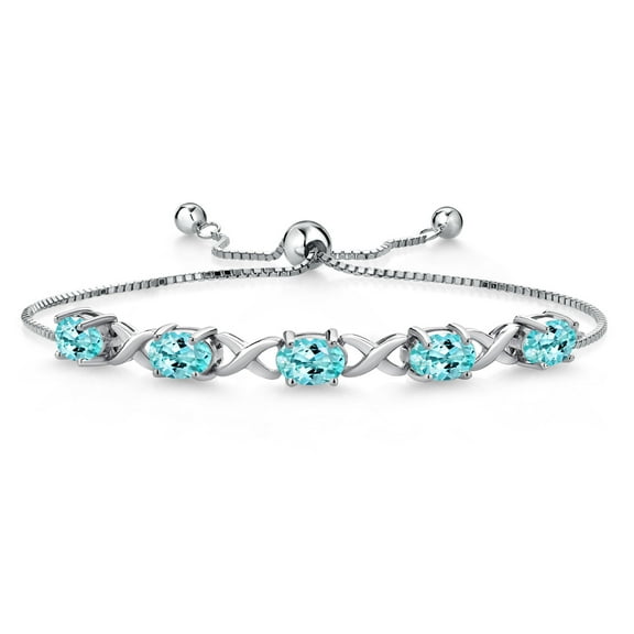 Gem Stone King 925 Sterling Silver Blue Apatite Bracelet for Women (4.10 Cttw, Gemstone, Oval 7X5MM, Fully Adjustable up to 9 inches)