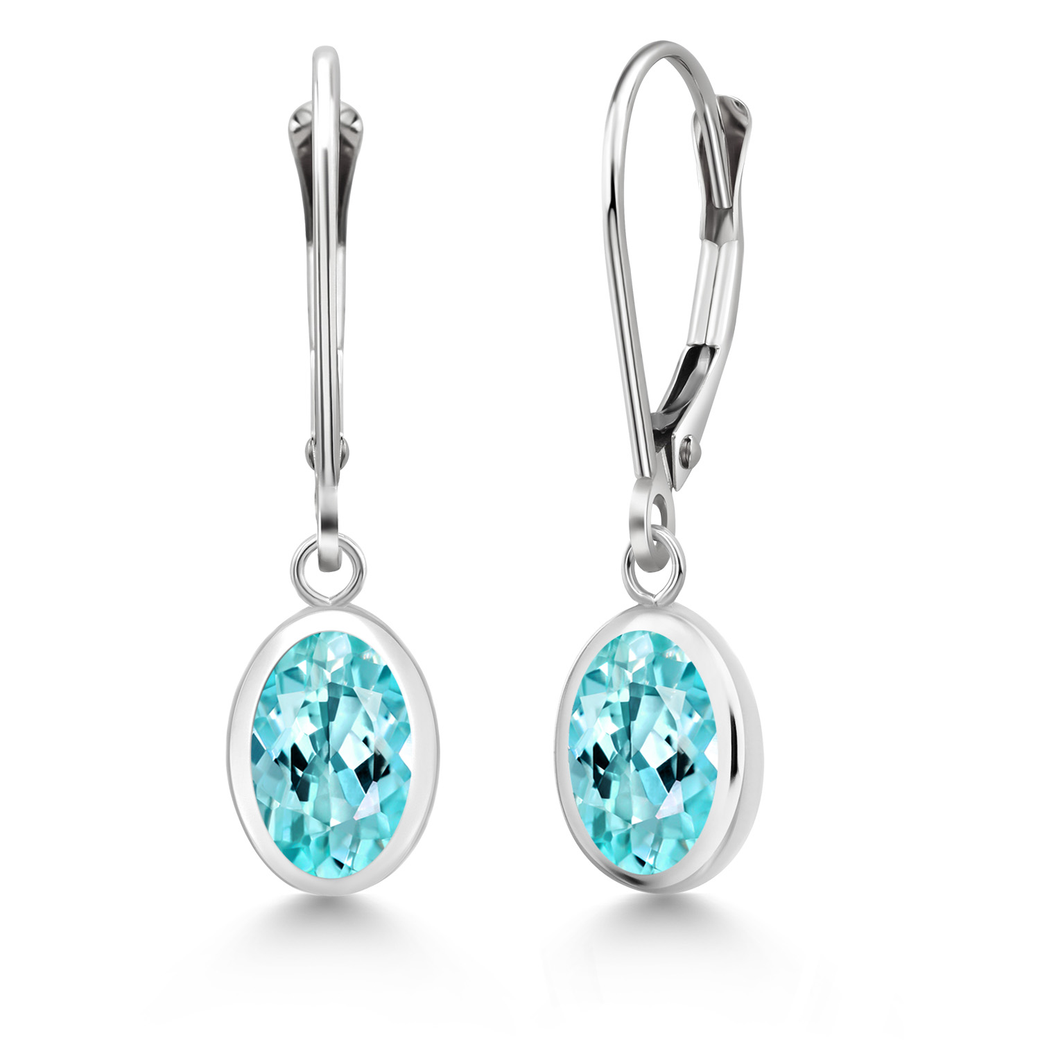 Gem Stone King 925 Sterling Silver Blue Apatite Drop Dangle Leverback Earrings for Women (2.40 Cttw, Gemstone, Oval 8X6MM)