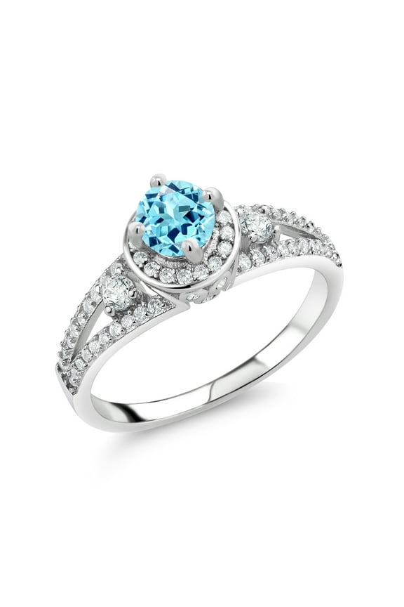 925 Sterling Silver Blue Apatite Engagement Ring for Women (1.44 Cttw, Round 5MM, Gemstone Birthstone, Size 7)